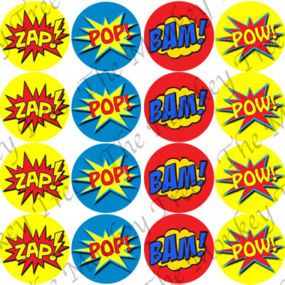 Superhero words Edible Cake Image Topper birthday party cupcake