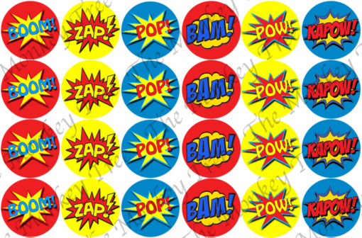 Superhero words Edible Cake Image Topper birthday party cupcake