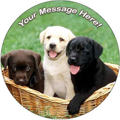 puppies labrador basket edible image fondant cake