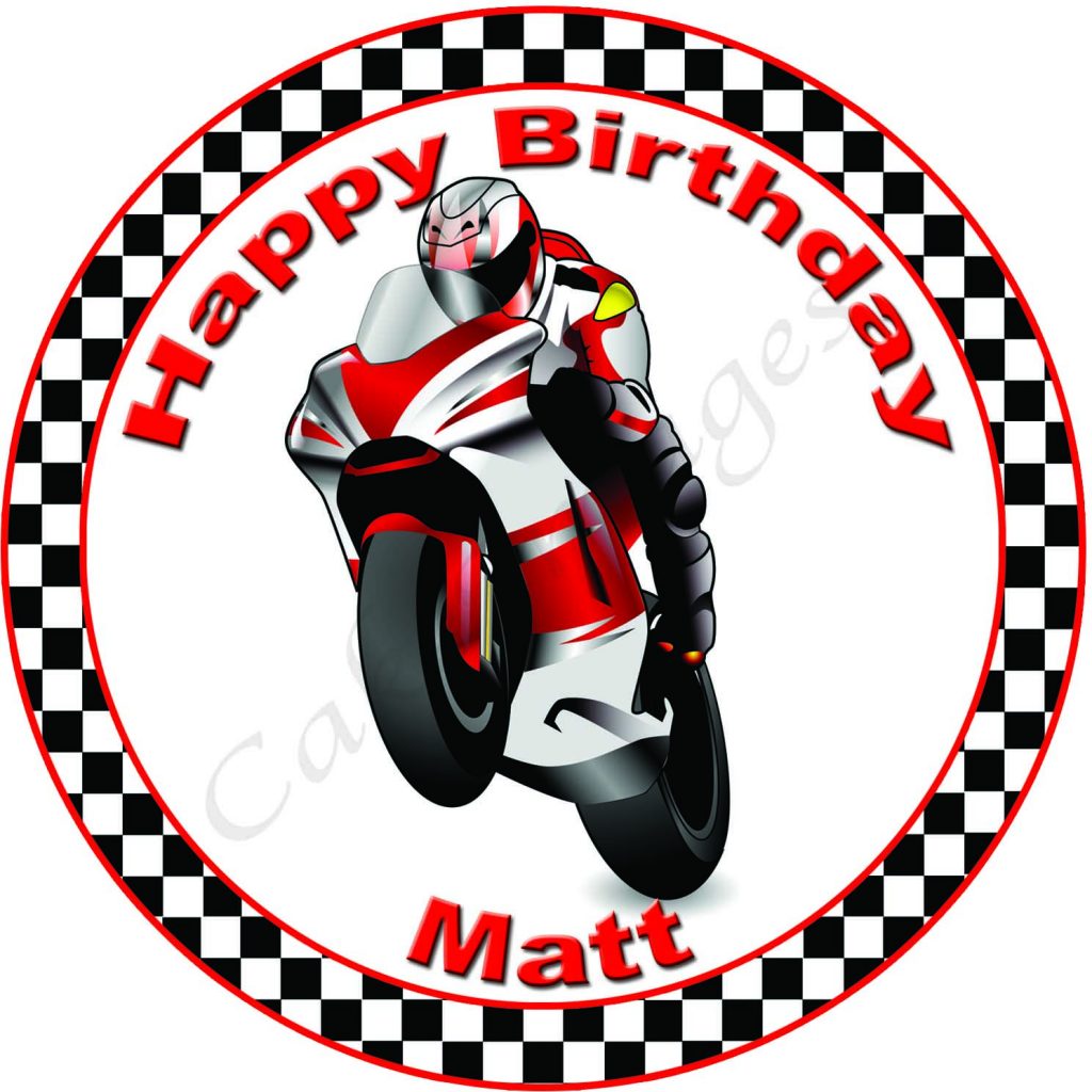 Motorbike Edible Cake Image Topper - can be personalised! - The Monkey Tree