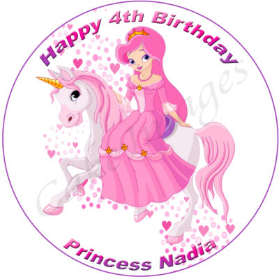 edible image fondant cake princess unicorn magic rainbow stars
