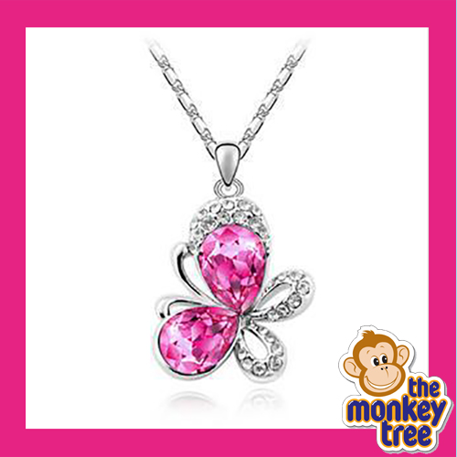 pendant butterfly necklace pink crystal