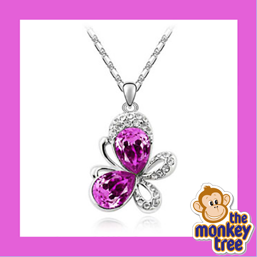 pendant butterfly necklace pink crystal