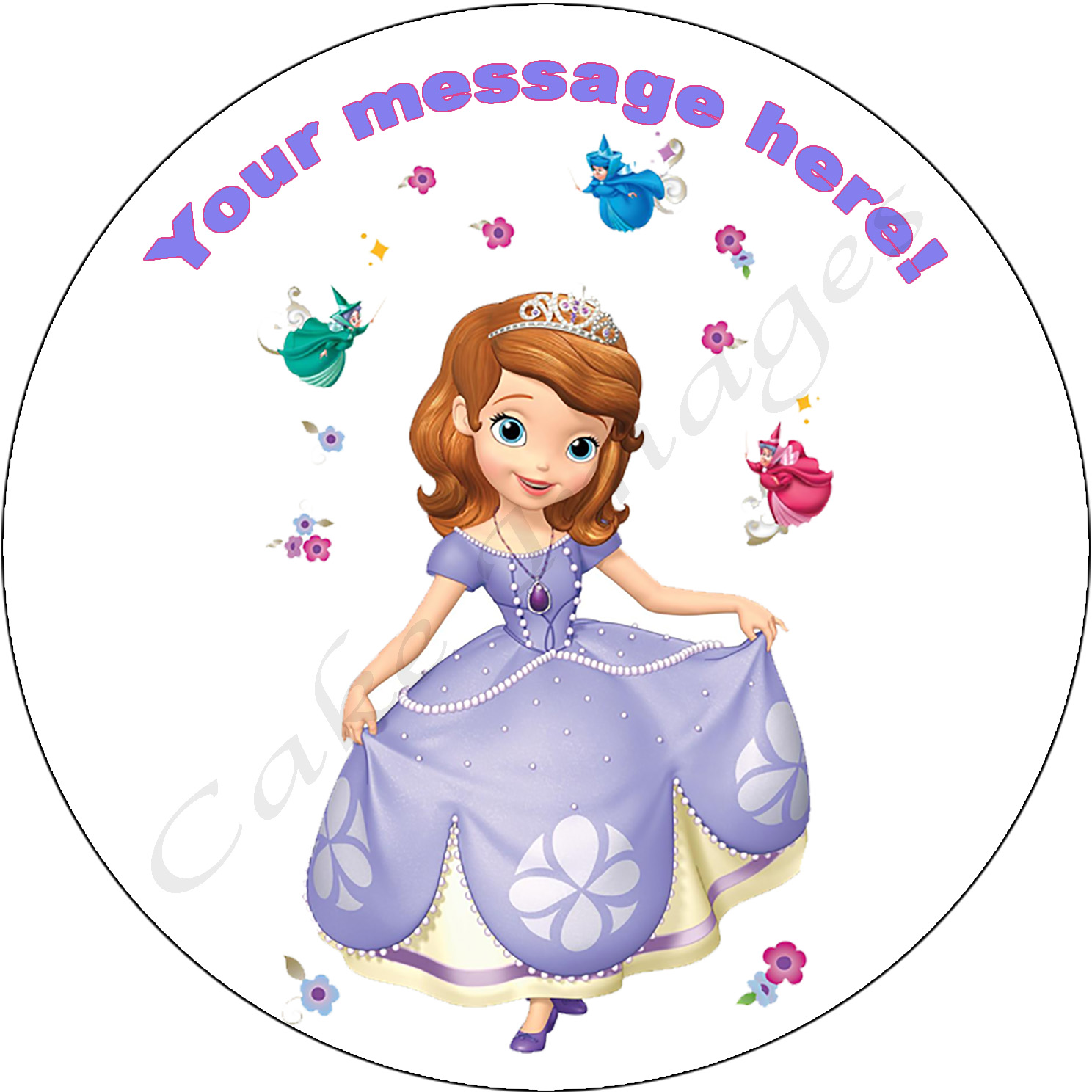 Sofia the First Edible Cake Topper on Frosting Paper