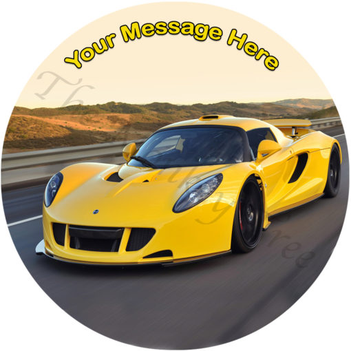 Hennessey Venom yellow car edible icing image cake topper birthday fast car