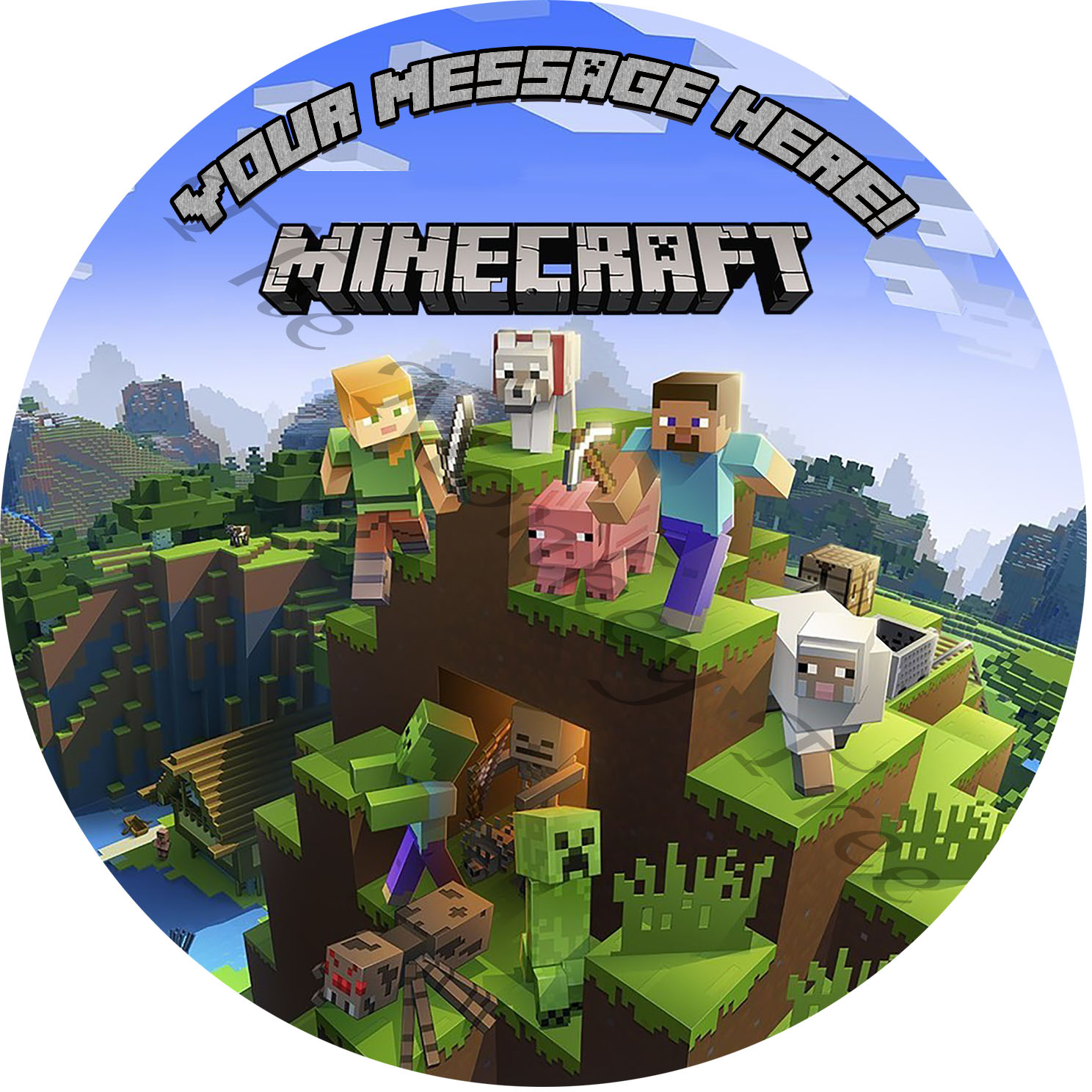 Minecraft Round Edible Cake Topper Image 2 can be personalised! The