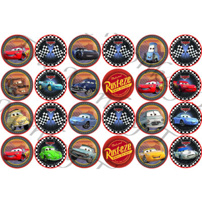 Disney cars lightning McQueen edible fondant cupcake topper image birthday racing car