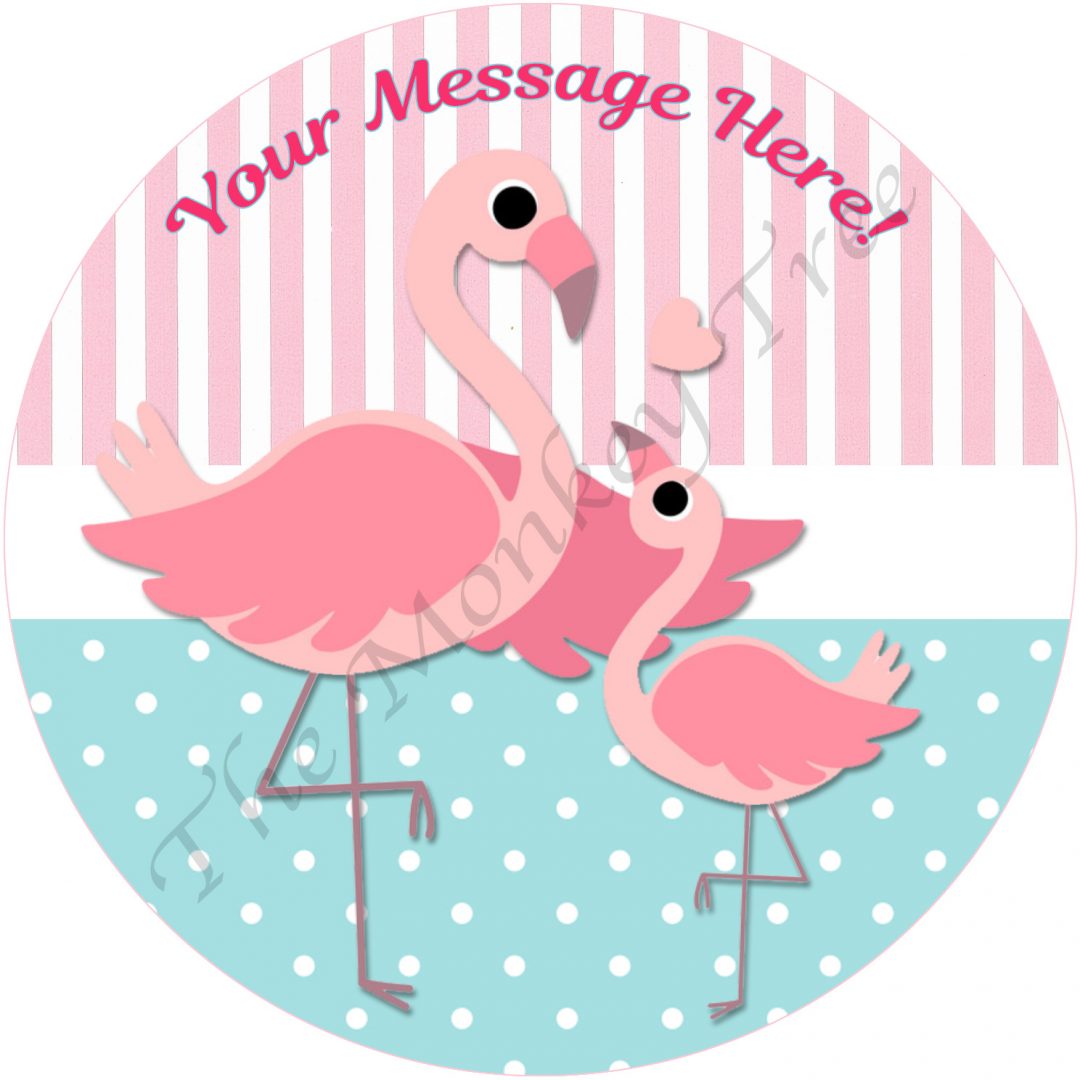 Flamingo and baby Edible Cake Image Topper - can be personalised! - The