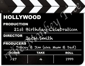 clapperboard Hollywood celebration edible cake image topper 21st 30th 40th 50th