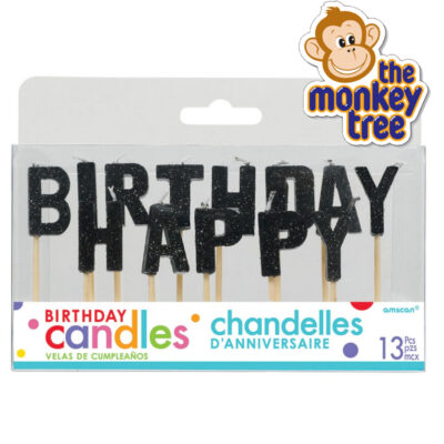 black glitter happy birthday pick candles