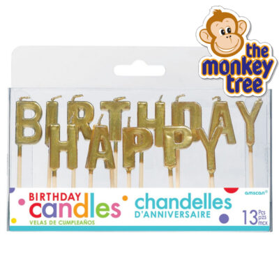 Happy birthday candles metallic gold set of 13 candles