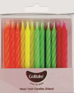 Neon twist green b=yellow orange and red birthday candle