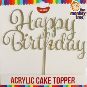 silver mirror finish happy birthday acrylic cake topper