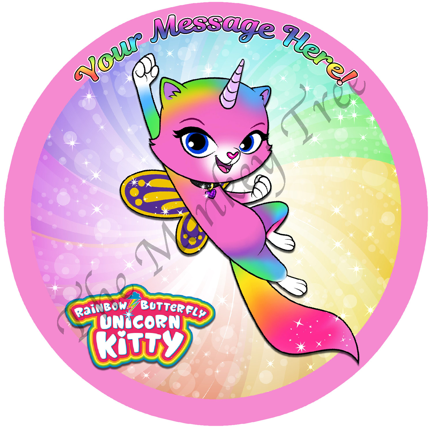 Rainbow Butterfly Unicorn Kitty Edible Cake Image 2 - can be personalised! - The Monkey Tree Rainbow Butterfly Unicorn Kitty Edible Cake Image 2 - can be personalised! - The Monkey Tree
