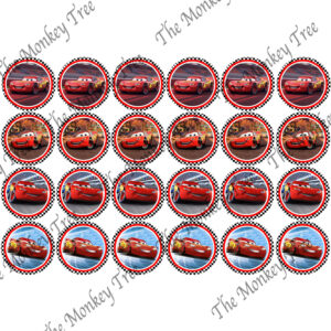 Disney cars lightning McQueen edible fondant cupcake topper image birthday racing car