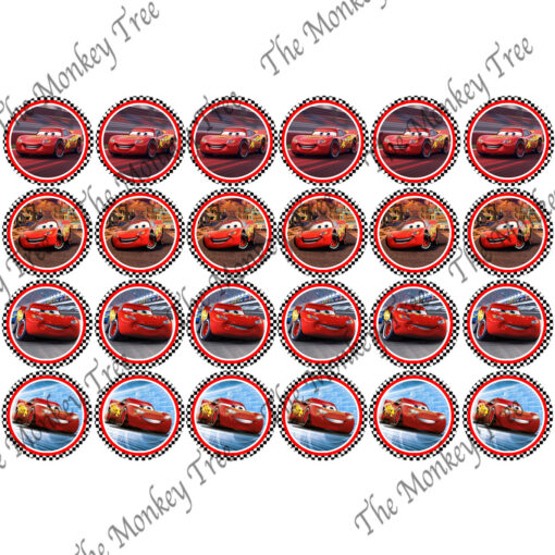 Disney cars lightning McQueen edible fondant cupcake topper image birthday racing car