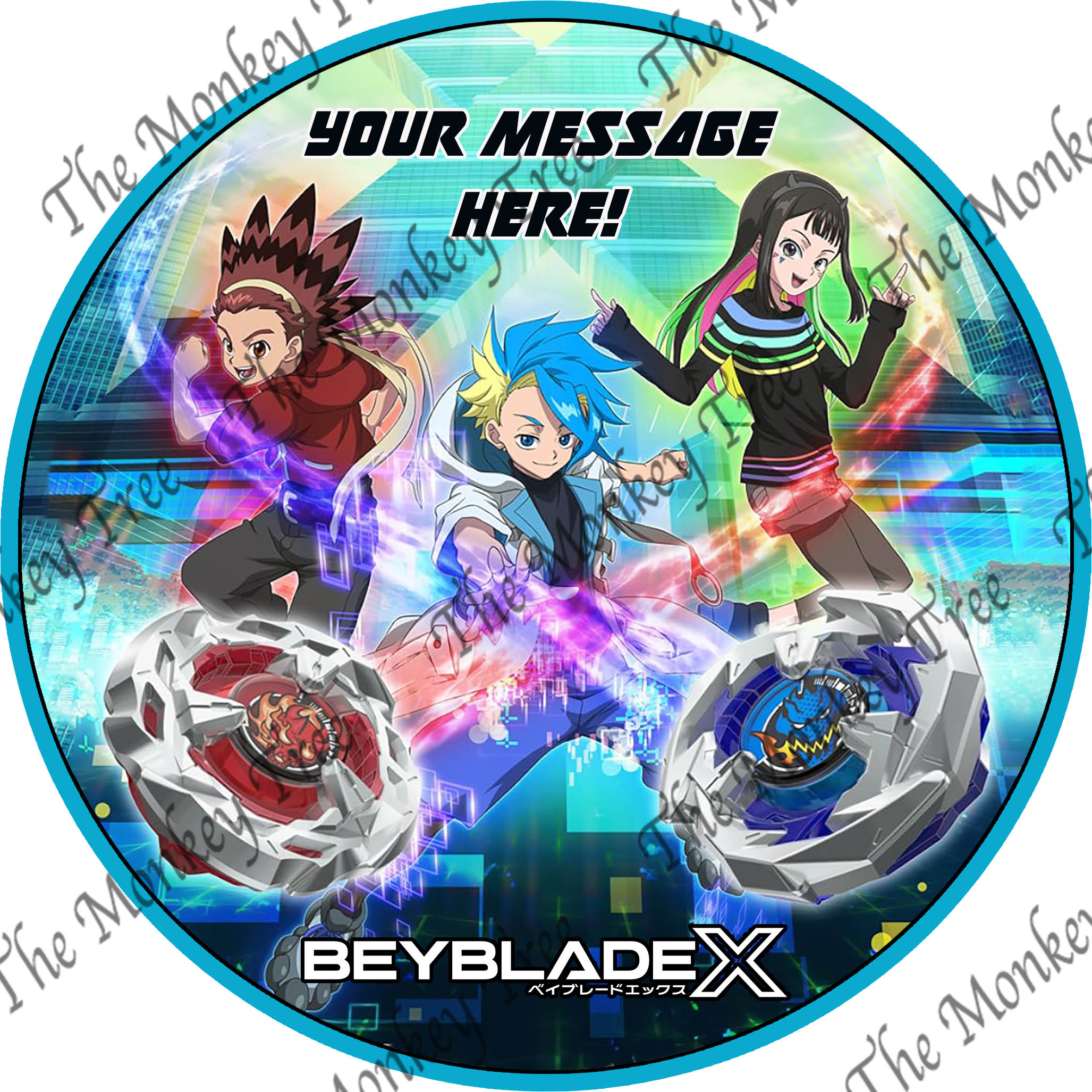 beyblade x round edible image cake topper